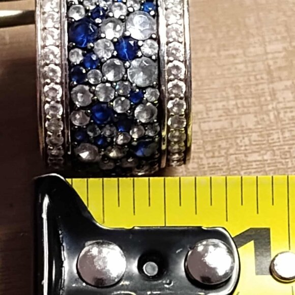 10.45CTW BLUE SAPPHIRE, BLUE & WHITE DIAMOND SIMULANTS RHODIUM size 7 - Picture 5 of 7